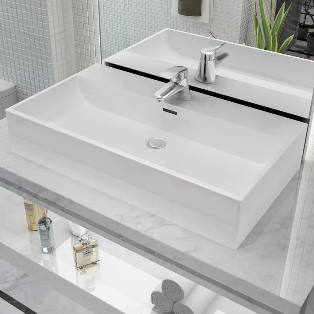 Basin with Faucet Hole Ceramic White 76x42.5x14.5 cm- Bathroom Basins - HomeShopIreland - Home Shop Ireland - Bathroom Basins - Basin with Faucet Hole Ceramic White 76x42.5x14.5 cm