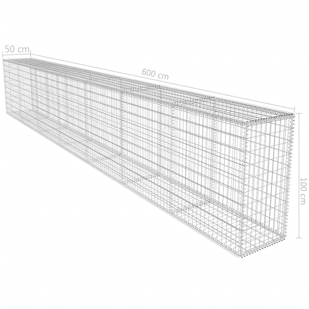 Gabion Wall with Cover Galvanised Steel 600x50x100 cm- Fence Panels - HomeShopIreland - Home Shop Ireland - Fence Panels - Gabion Wall with Cover Galvanised Steel 600x50x100 cm