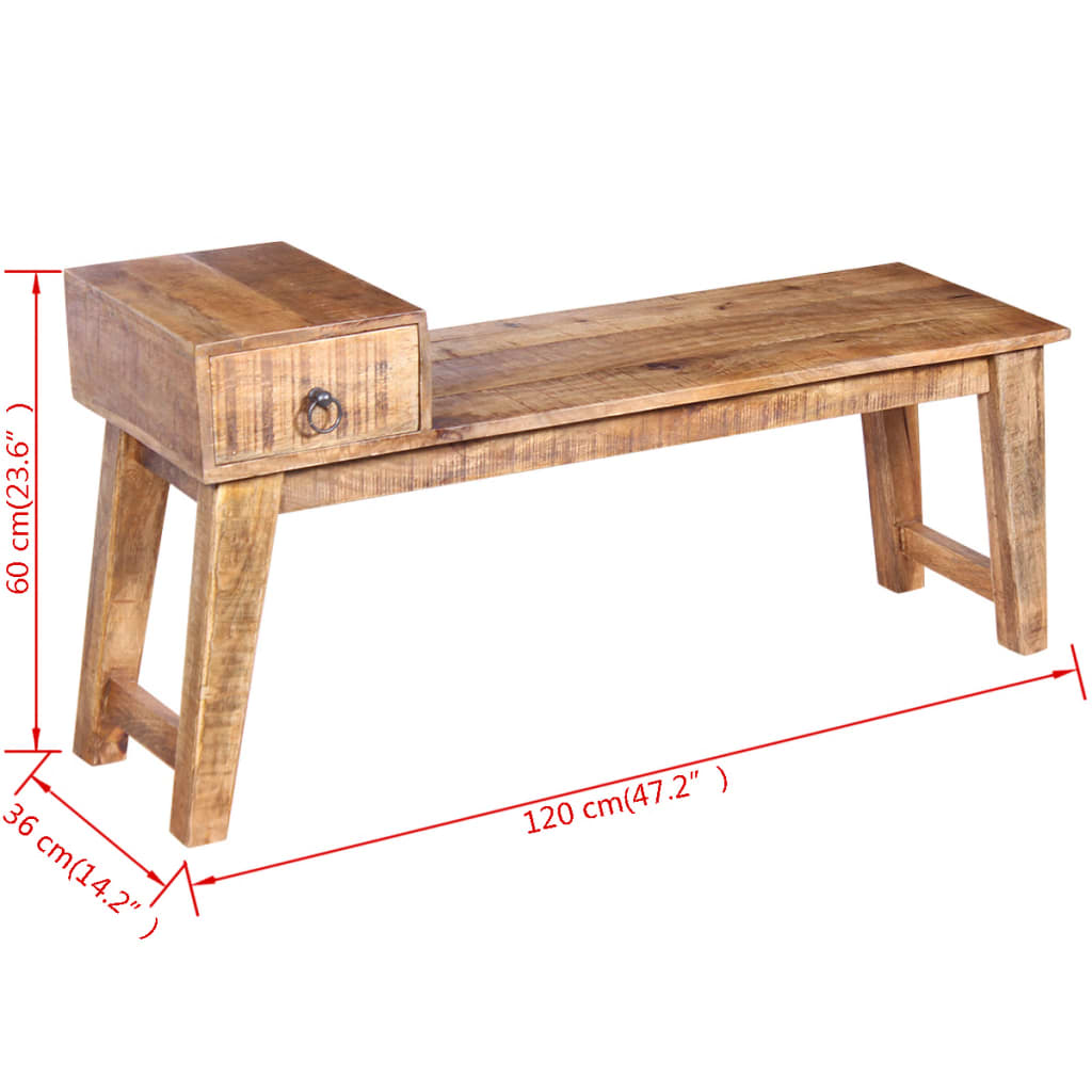 Bench with Drawer Solid Mango Wood 120x36x60 cm- Storage & Entryway Benches - HomeShopIreland - Home Shop Ireland - Storage & Entryway Benches - Bench with Drawer Solid Mango Wood 120x36x60 cm