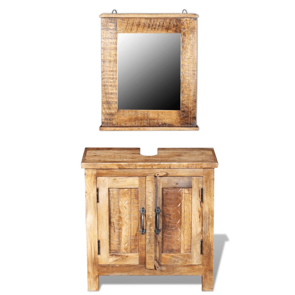 Bathroom Vanity Cabinet with Mirror Solid Mango Wood- Bathroom Furniture Sets - HomeShopIreland - Home Shop Ireland - Bathroom Furniture Sets - Bathroom Vanity Cabinet with Mirror Solid Mango Wood