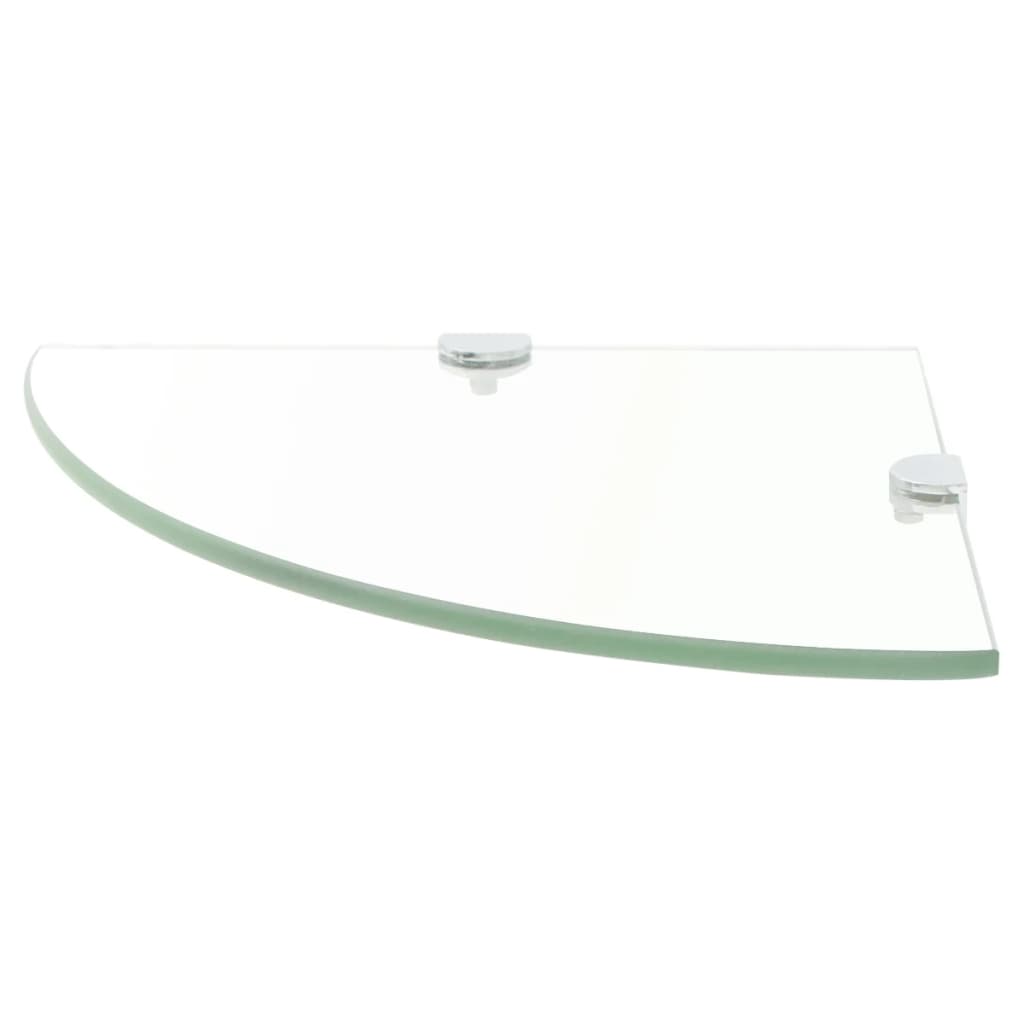 Corner Shelf with Chrome Supports Glass Clear 25x25 cm- Wall Shelves & Ledges - HomeShopIreland - Home Shop Ireland - Wall Shelves & Ledges - Corner Shelf with Chrome Supports Glass Clear 25x25 cm