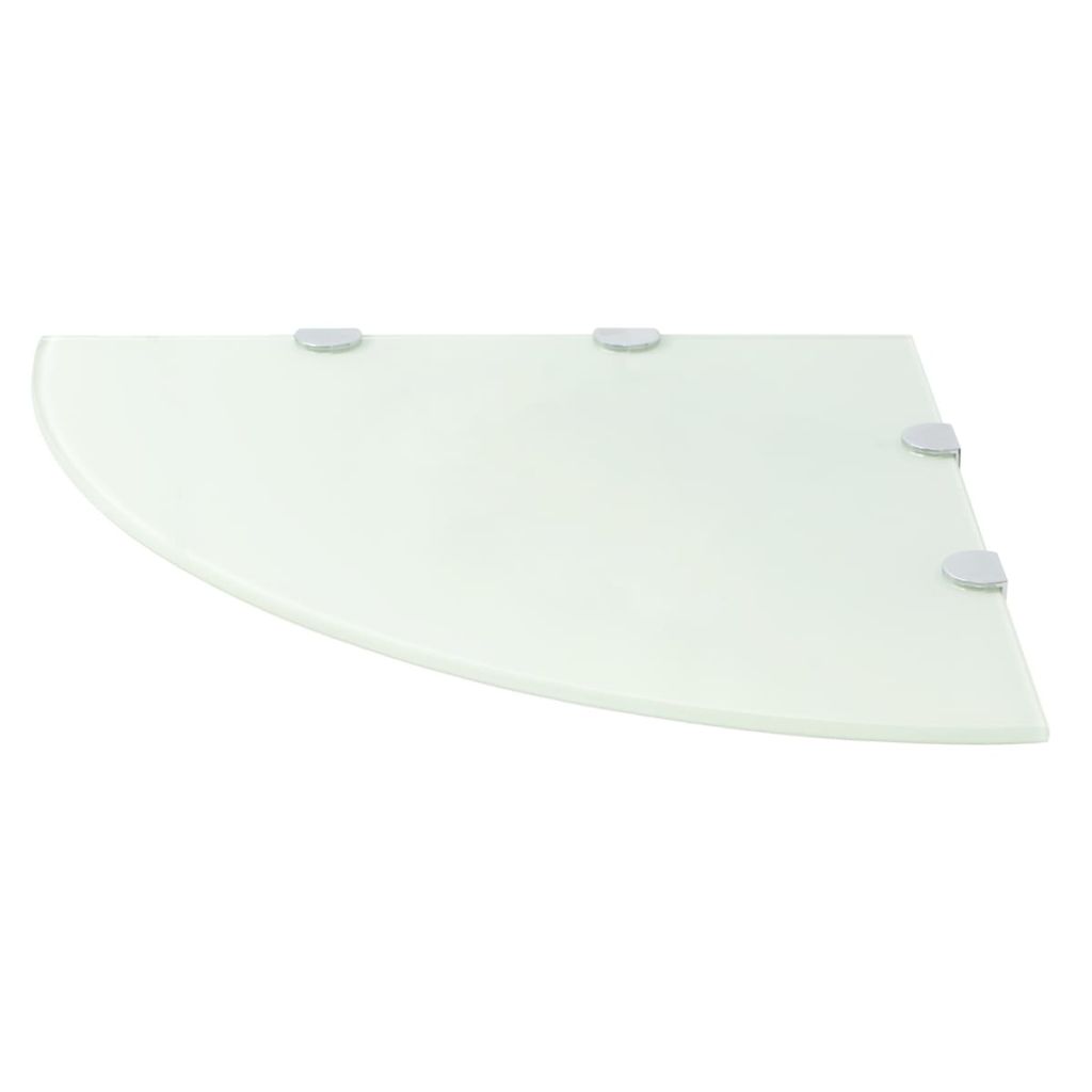 Corner Shelf with Chrome Supports Glass White 45x45 cm- Wall Shelves & Ledges - HomeShopIreland - Home Shop Ireland - Wall Shelves & Ledges - Corner Shelf with Chrome Supports Glass White 45x45 cm