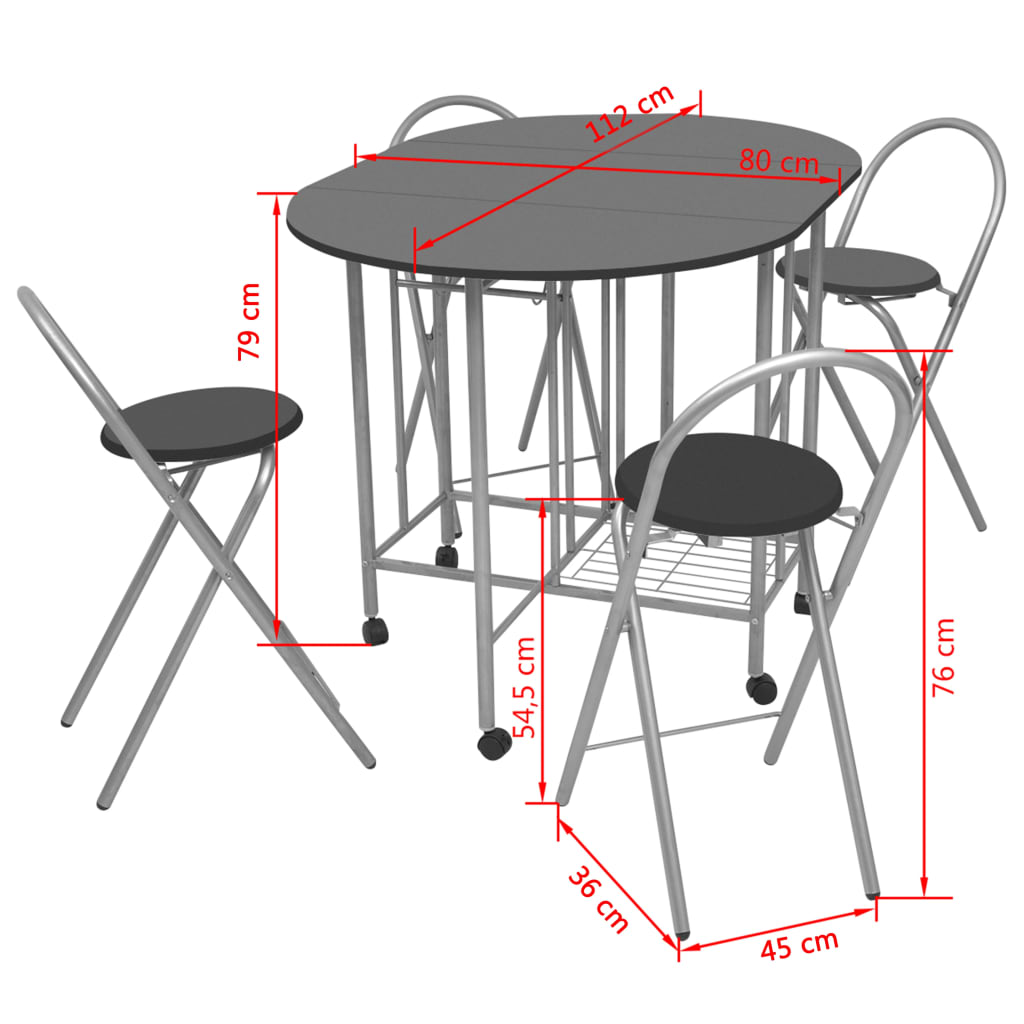 Five Piece Folding Dining Set MDF Black- Kitchen & Dining Furniture Sets - HomeShopIreland - Home Shop Ireland - Kitchen & Dining Furniture Sets - Five Piece Folding Dining Set MDF Black