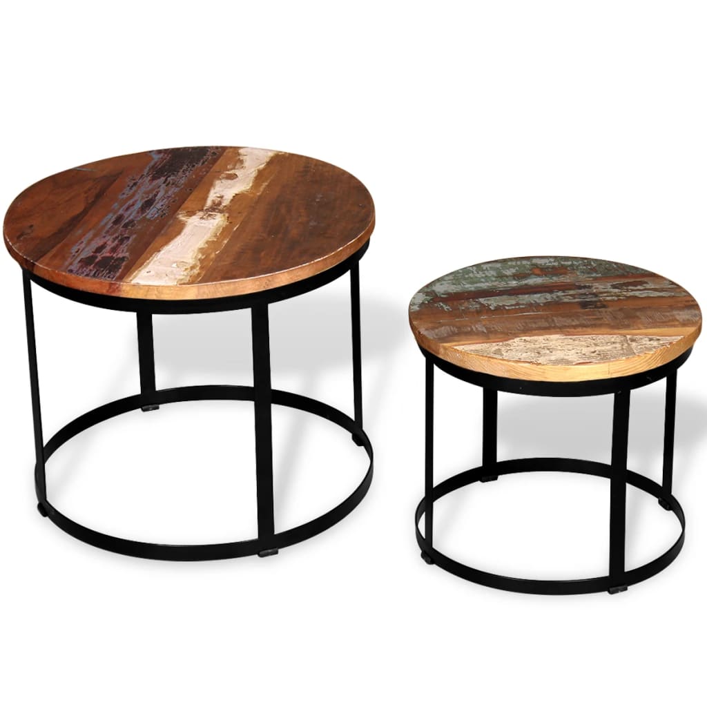 Two Piece Coffee Table Set Solid Reclaimed Wood Round 40cm/50cm- Coffee Tables - HomeShopIreland - Home Shop Ireland - Coffee Tables - Two Piece Coffee Table Set Solid Reclaimed Wood Round 40cm/50cm
