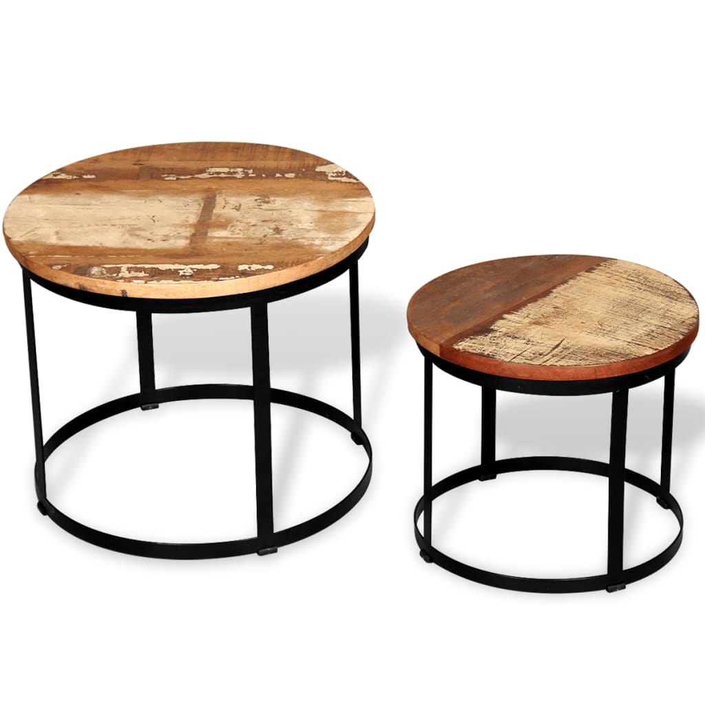 Two Piece Coffee Table Set Solid Reclaimed Wood Round 40cm/50cm- Coffee Tables - HomeShopIreland - Home Shop Ireland - Coffee Tables - Two Piece Coffee Table Set Solid Reclaimed Wood Round 40cm/50cm