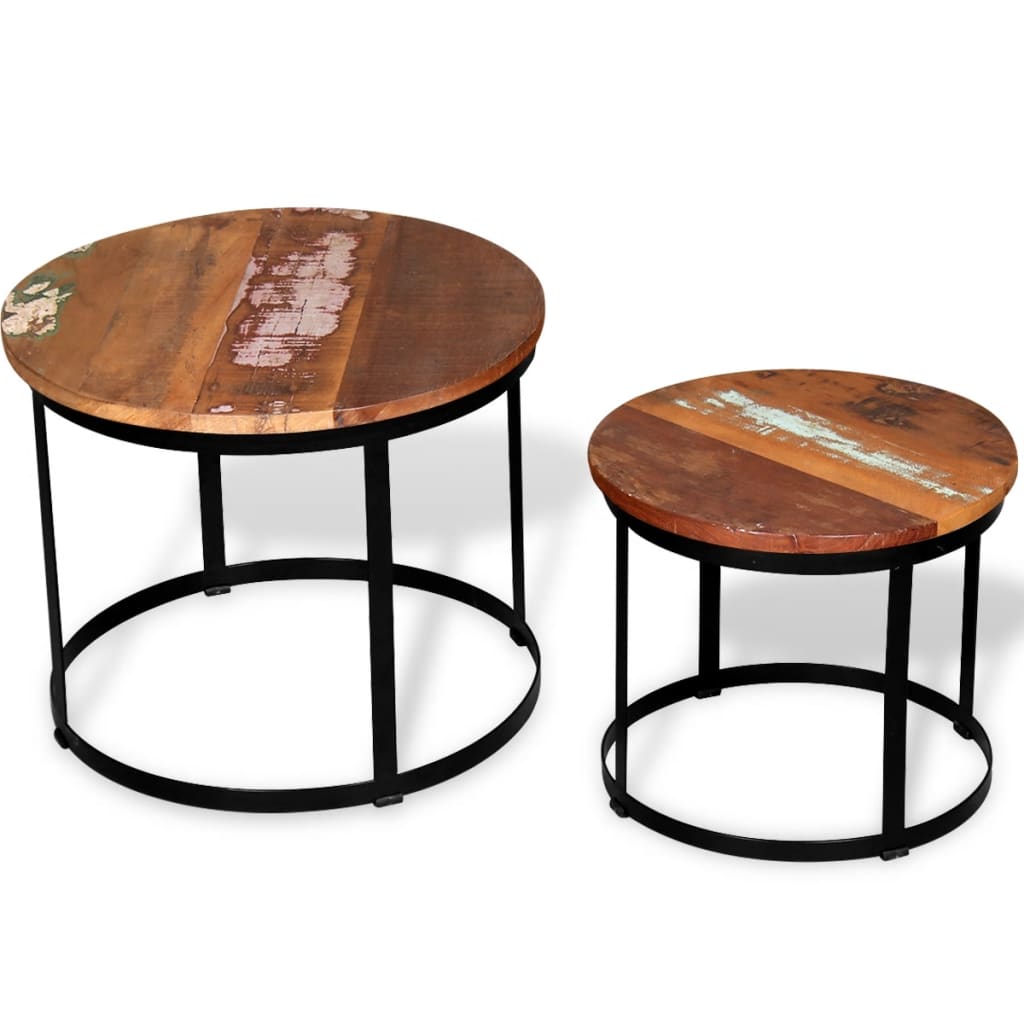 Two Piece Coffee Table Set Solid Reclaimed Wood Round 40cm/50cm- Coffee Tables - HomeShopIreland - Home Shop Ireland - Coffee Tables - Two Piece Coffee Table Set Solid Reclaimed Wood Round 40cm/50cm