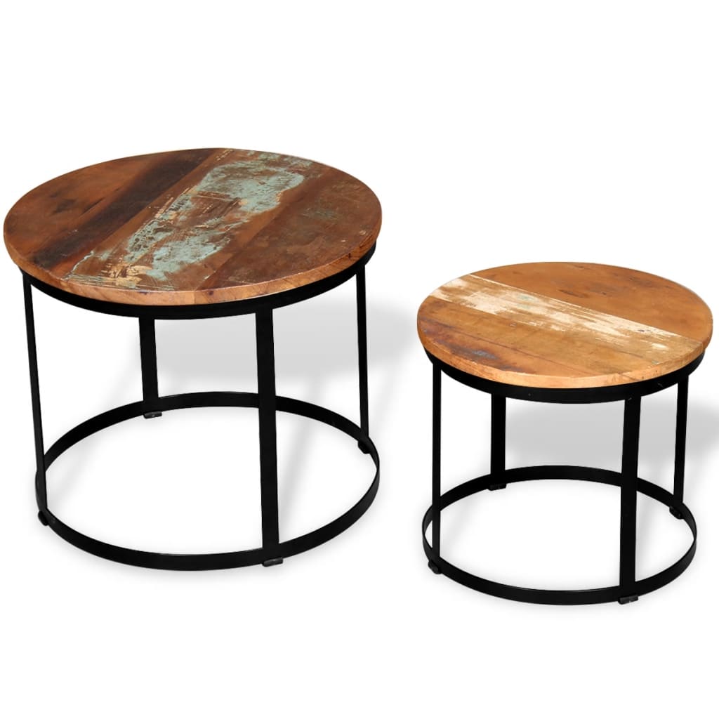 Two Piece Coffee Table Set Solid Reclaimed Wood Round 40cm/50cm- Coffee Tables - HomeShopIreland - Home Shop Ireland - Coffee Tables - Two Piece Coffee Table Set Solid Reclaimed Wood Round 40cm/50cm