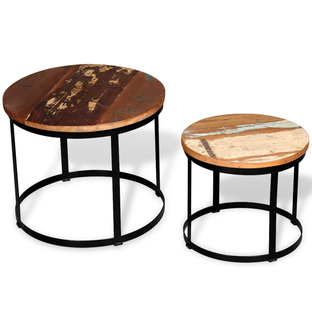 Two Piece Coffee Table Set Solid Reclaimed Wood Round 40cm/50cm- Coffee Tables - HomeShopIreland - Home Shop Ireland - Coffee Tables - Two Piece Coffee Table Set Solid Reclaimed Wood Round 40cm/50cm