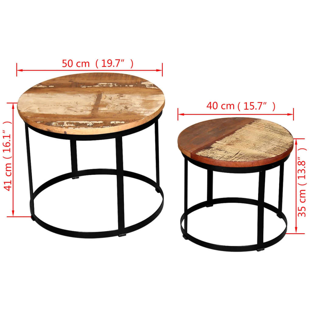 Two Piece Coffee Table Set Solid Reclaimed Wood Round 40cm/50cm- Coffee Tables - HomeShopIreland - Home Shop Ireland - Coffee Tables - Two Piece Coffee Table Set Solid Reclaimed Wood Round 40cm/50cm