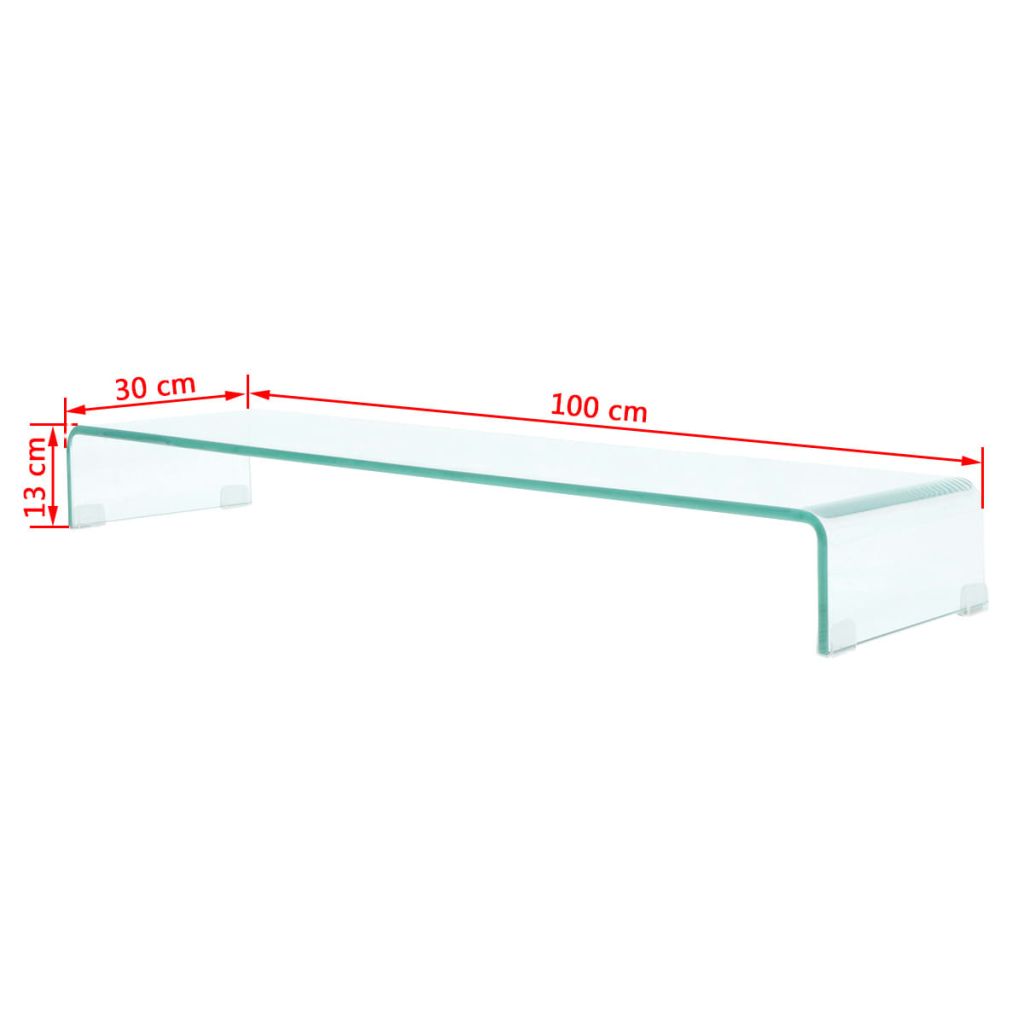 TV Stand/Monitor Riser Glass Clear 100x30x13 cm- Entertainment Centres & TV Stands - HomeShopIreland - Home Shop Ireland - Entertainment Centres & TV Stands - TV Stand/Monitor Riser Glass Clear 100x30x13 cm
