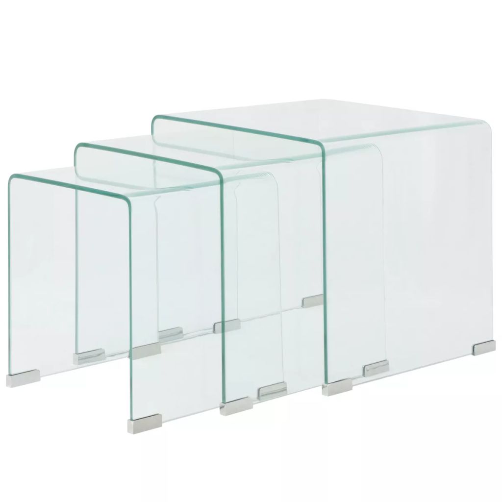 Three Piece Nesting Table Set Tempered Glass Clear- Coffee Tables - HomeShopIreland - Home Shop Ireland - Coffee Tables - Three Piece Nesting Table Set Tempered Glass Clear