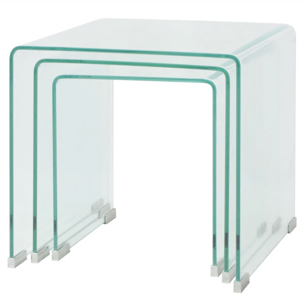 Three Piece Nesting Table Set Tempered Glass Clear- Coffee Tables - HomeShopIreland - Home Shop Ireland - Coffee Tables - Three Piece Nesting Table Set Tempered Glass Clear