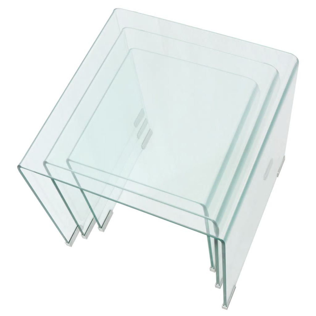 Three Piece Nesting Table Set Tempered Glass Clear- Coffee Tables - HomeShopIreland - Home Shop Ireland - Coffee Tables - Three Piece Nesting Table Set Tempered Glass Clear