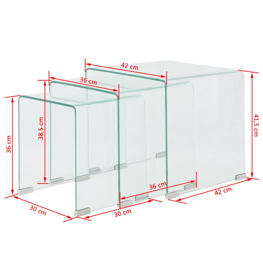 Three Piece Nesting Table Set Tempered Glass Clear- Coffee Tables - HomeShopIreland - Home Shop Ireland - Coffee Tables - Three Piece Nesting Table Set Tempered Glass Clear