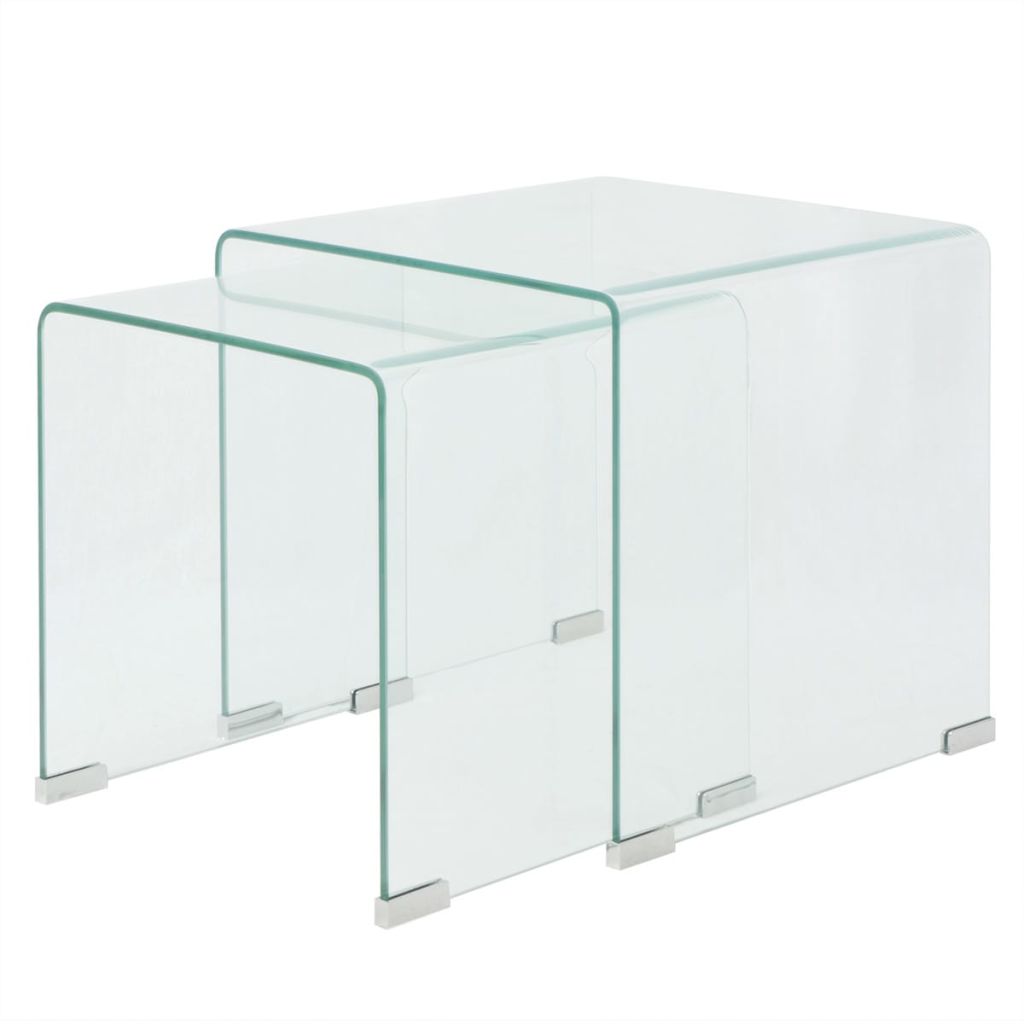 Two Piece Nesting Table Set Tempered Glass Clear- Coffee Tables - HomeShopIreland - Home Shop Ireland - Coffee Tables - Two Piece Nesting Table Set Tempered Glass Clear