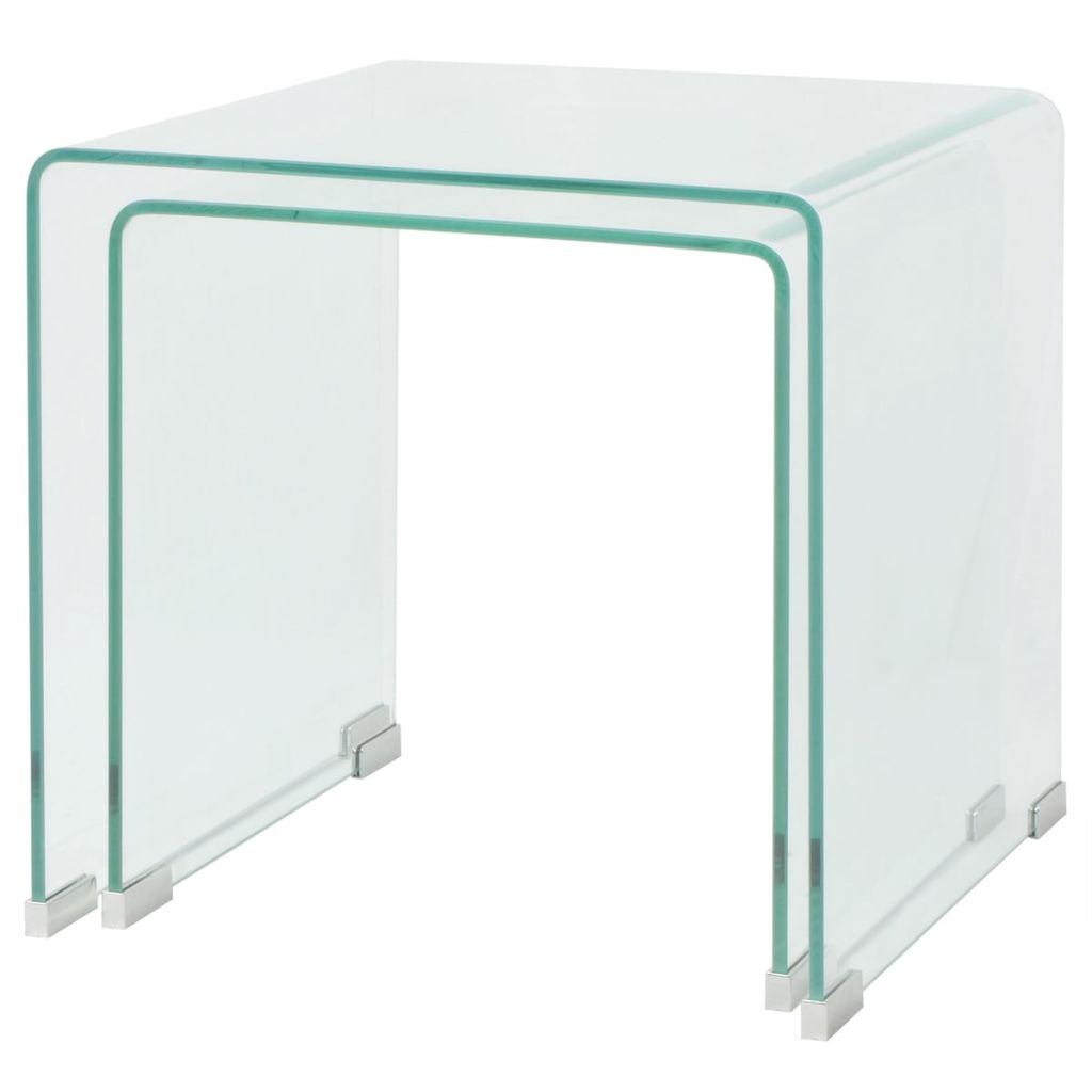 Two Piece Nesting Table Set Tempered Glass Clear- Coffee Tables - HomeShopIreland - Home Shop Ireland - Coffee Tables - Two Piece Nesting Table Set Tempered Glass Clear