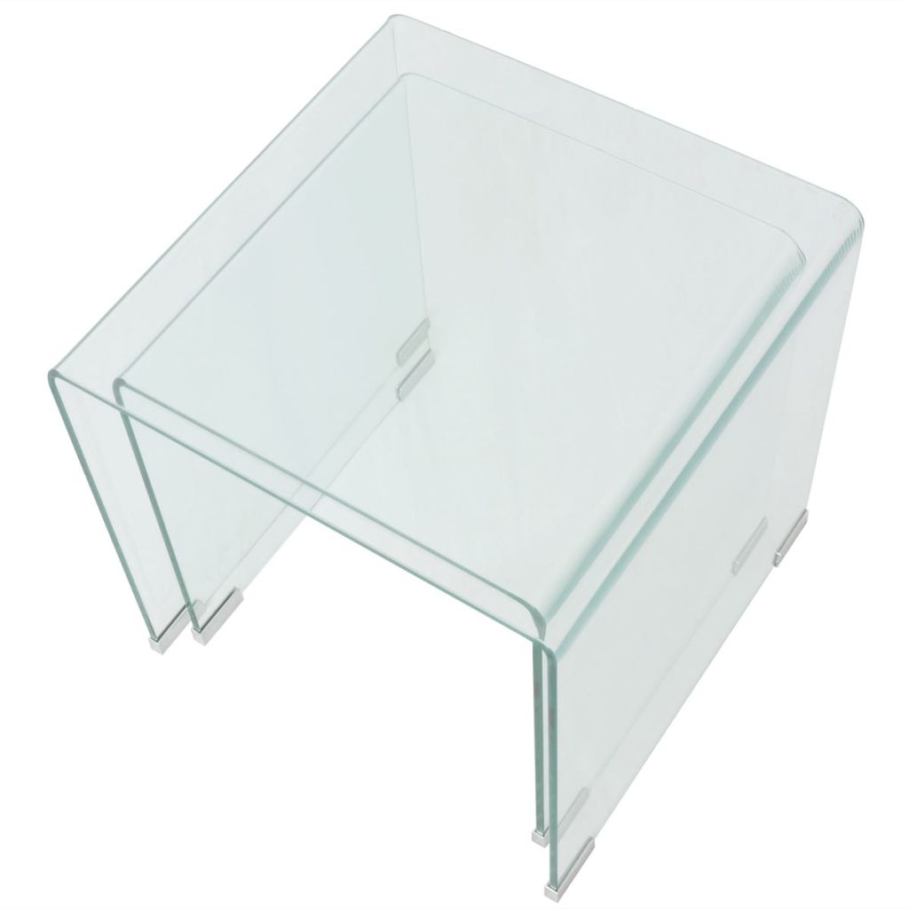 Two Piece Nesting Table Set Tempered Glass Clear- Coffee Tables - HomeShopIreland - Home Shop Ireland - Coffee Tables - Two Piece Nesting Table Set Tempered Glass Clear