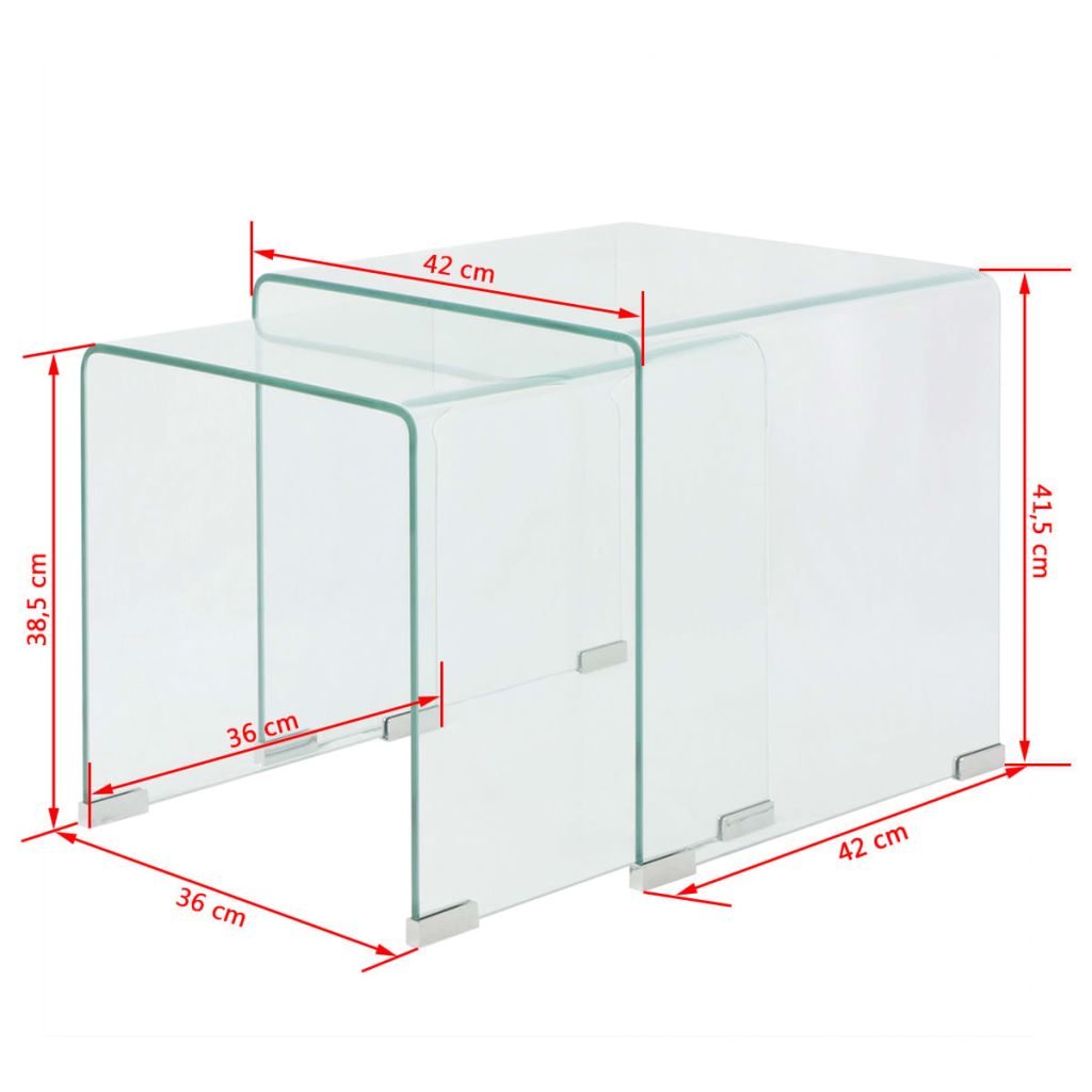 Two Piece Nesting Table Set Tempered Glass Clear- Coffee Tables - HomeShopIreland - Home Shop Ireland - Coffee Tables - Two Piece Nesting Table Set Tempered Glass Clear