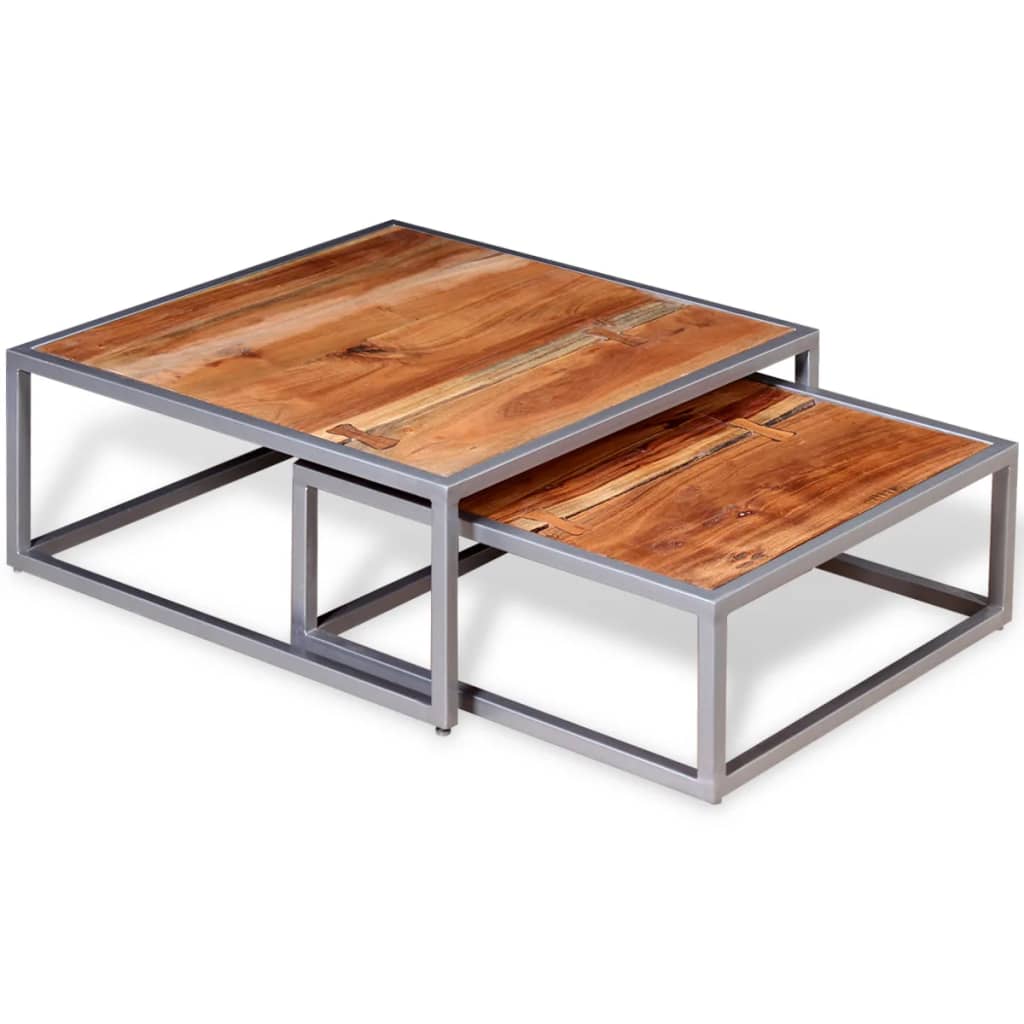 Two Piece Coffee Table Set Solid Acacia Wood- Coffee Tables - HomeShopIreland - Home Shop Ireland - Coffee Tables - Two Piece Coffee Table Set Solid Acacia Wood