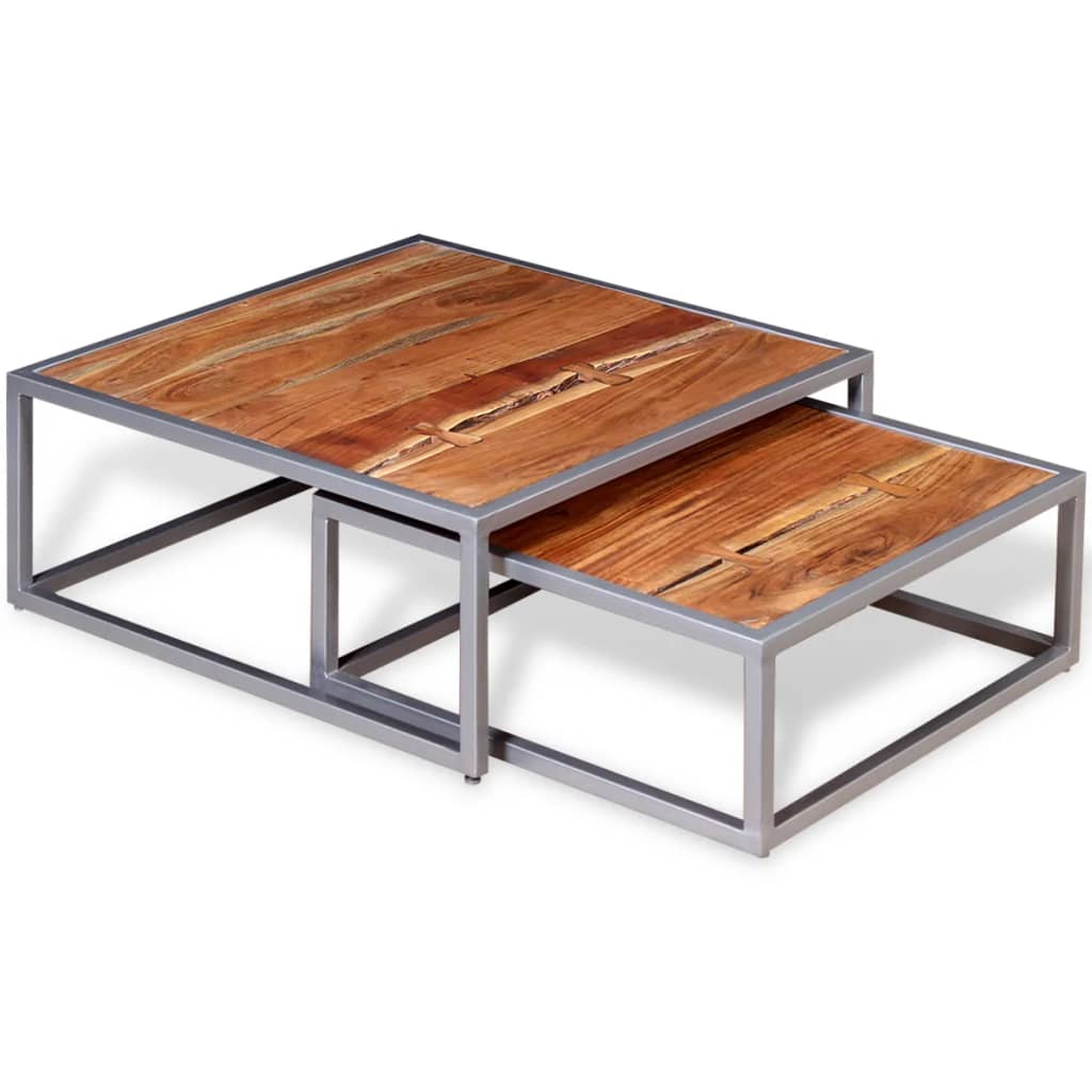 Two Piece Coffee Table Set Solid Acacia Wood- Coffee Tables - HomeShopIreland - Home Shop Ireland - Coffee Tables - Two Piece Coffee Table Set Solid Acacia Wood