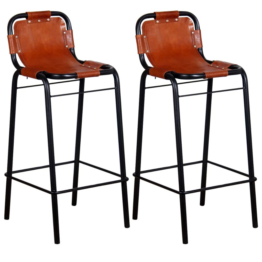 Bar Stools 2 pcs Real Leather- Table & Bar Stools - HomeShopIreland - Home Shop Ireland - Table & Bar Stools - Bar Stools 2 pcs Real Leather