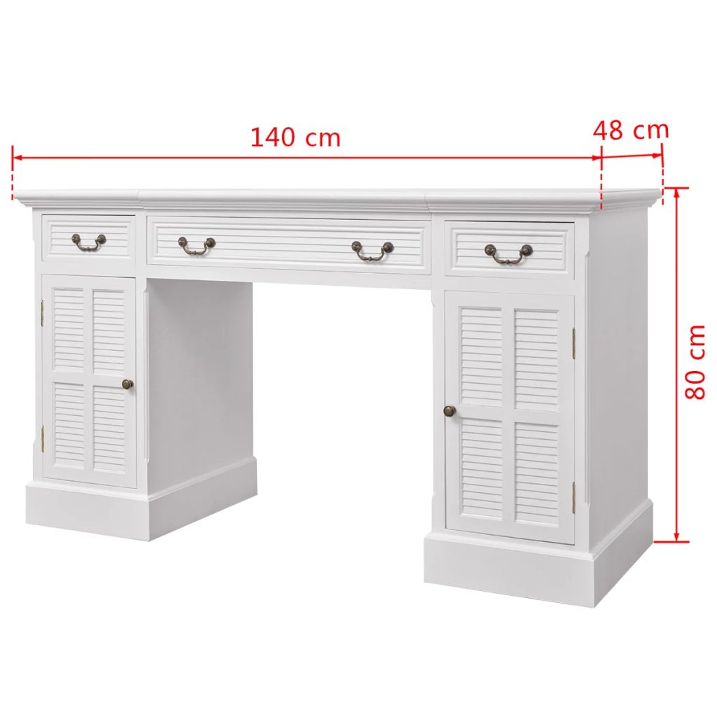 Double Pedestal Desk White 140x48x80 cm- Desks - HomeShopIreland - Home Shop Ireland - Desks - Double Pedestal Desk White 140x48x80 cm