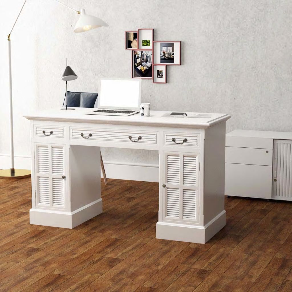 Double Pedestal Desk White 140x48x80 cm- Desks - HomeShopIreland - Home Shop Ireland - Desks - Double Pedestal Desk White 140x48x80 cm