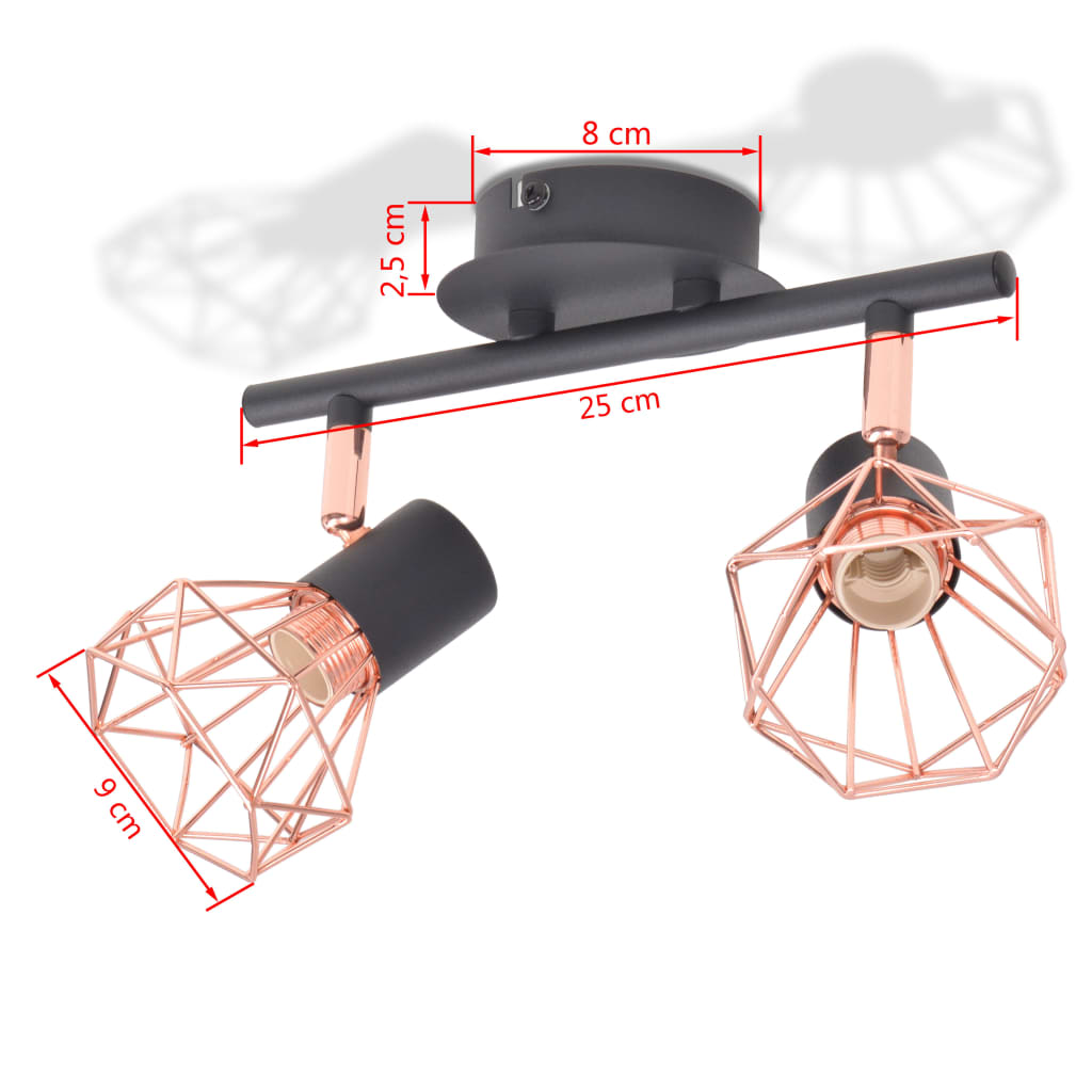 Ceiling Lamp with 2 Spotlights E14 Black and Copper- Ceiling Light Fixtures - HomeShopIreland - Home Shop Ireland - Ceiling Light Fixtures - Ceiling Lamp with 2 Spotlights E14 Black and Copper
