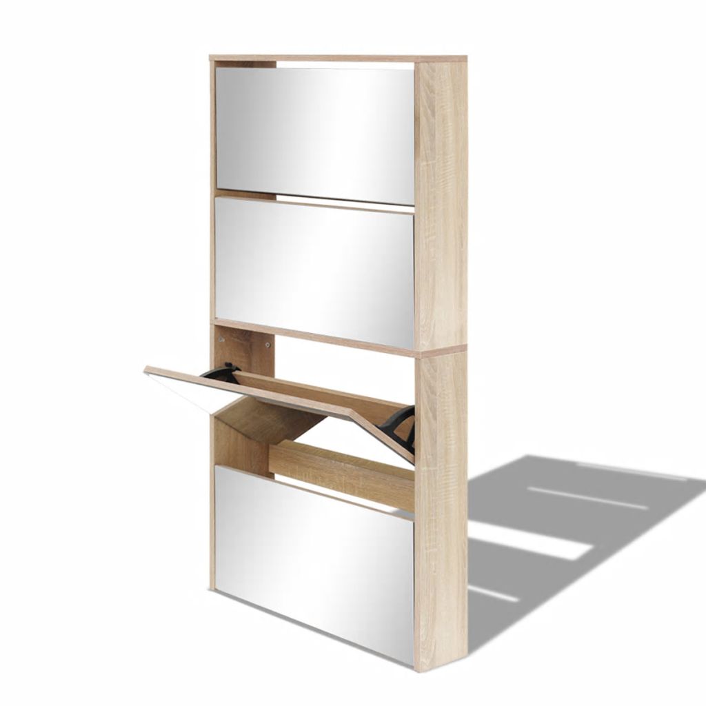 Shoe Cabinet 4-Layer Mirror Oak 63x17x134 cm- Shoe Racks & Organisers - HomeShopIreland - Home Shop Ireland - Shoe Racks & Organisers - Shoe Cabinet 4-Layer Mirror Oak 63x17x134 cm
