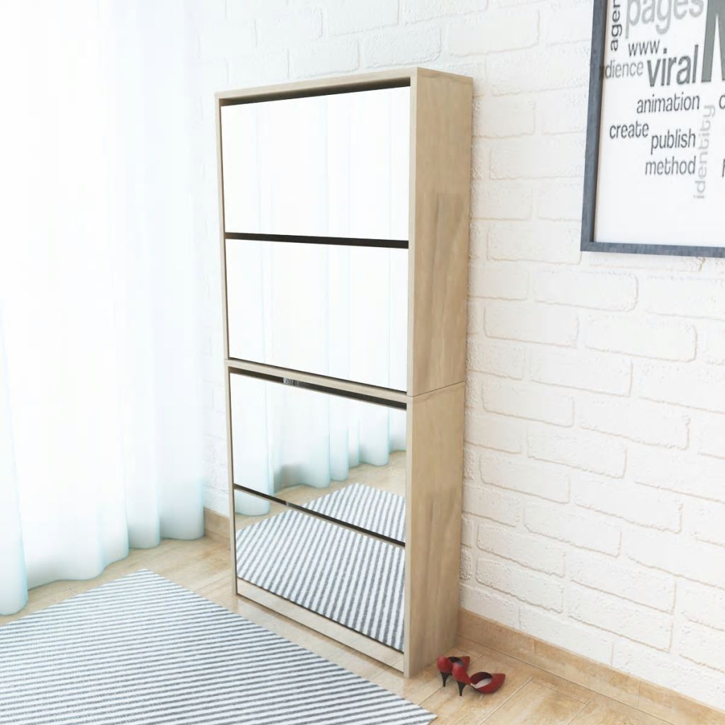 Shoe Cabinet 4-Layer Mirror Oak 63x17x134 cm- Shoe Racks & Organisers - HomeShopIreland - Home Shop Ireland - Shoe Racks & Organisers - Shoe Cabinet 4-Layer Mirror Oak 63x17x134 cm
