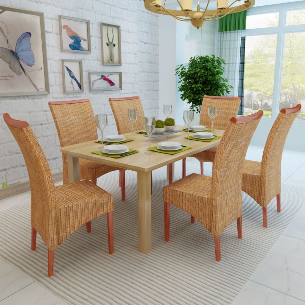 Dining Chairs 6 pcs Brown Natural Rattan- Kitchen & Dining Room Chairs - HomeShopIreland - Home Shop Ireland - Kitchen & Dining Room Chairs - Dining Chairs 6 pcs Brown Natural Rattan