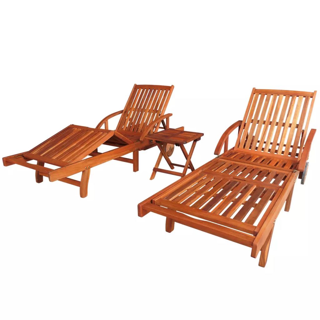 Sun Loungers 2 pcs with Table Solid Acacia Wood- Sunloungers - HomeShopIreland - Home Shop Ireland - Sunloungers - Sun Loungers 2 pcs with Table Solid Acacia Wood