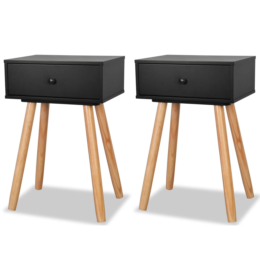 Bedside Tables 2 pcs Solid Pinewood 40x30x61 cm Black- End Tables - HomeShopIreland - Home Shop Ireland - End Tables - Bedside Tables 2 pcs Solid Pinewood 40x30x61 cm Black