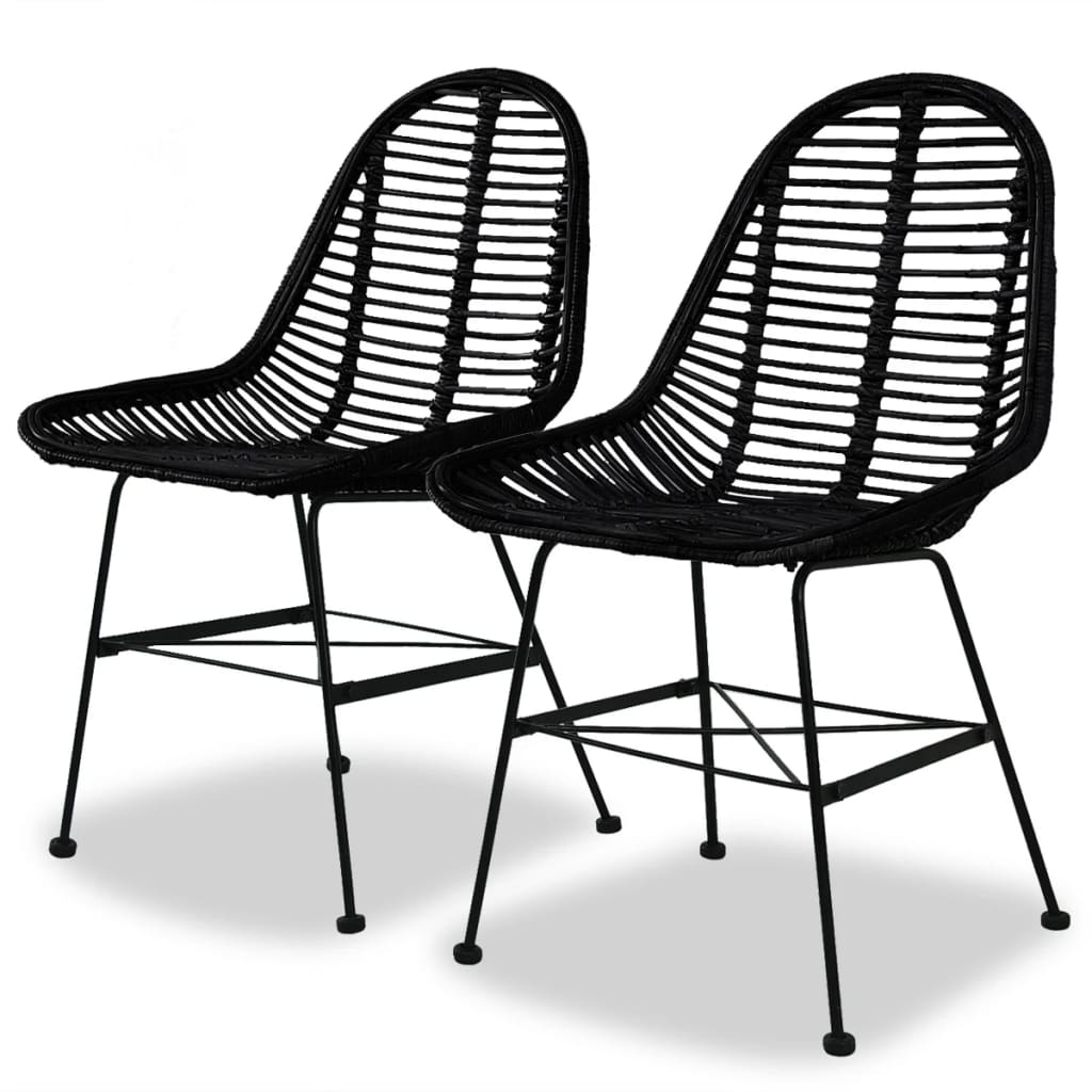 Dining Chairs 2 pcs Black Natural Rattan- Kitchen & Dining Room Chairs - HomeShopIreland - Home Shop Ireland - Kitchen & Dining Room Chairs - Dining Chairs 2 pcs Black Natural Rattan