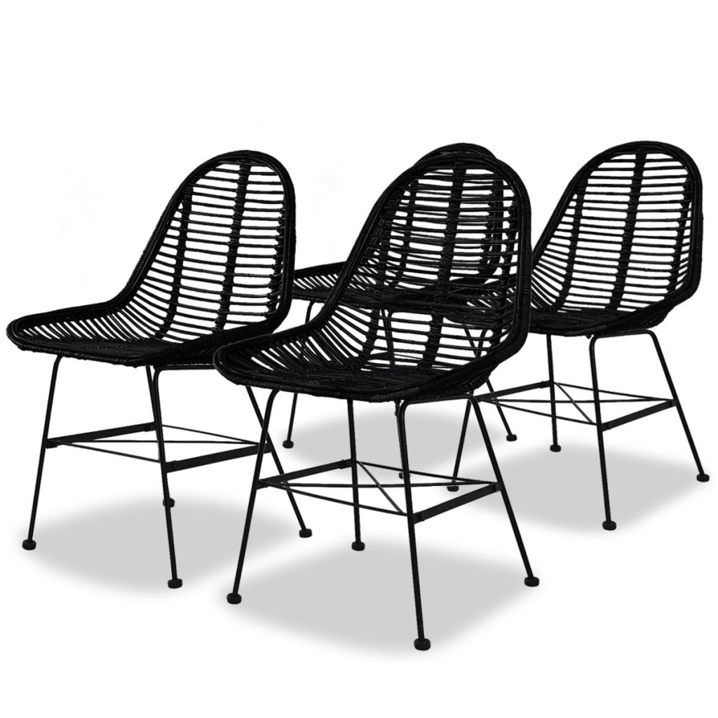 Dining Chairs 4 pcs Black Natural Rattan- Kitchen & Dining Room Chairs - HomeShopIreland - Home Shop Ireland - Kitchen & Dining Room Chairs - Dining Chairs 4 pcs Black Natural Rattan