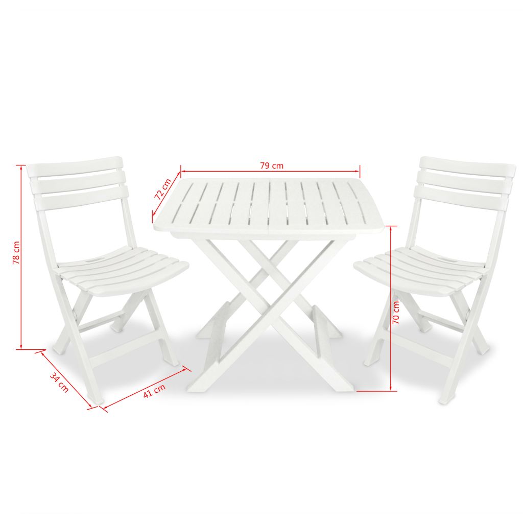 3 Piece Folding Bistro Set Plastic White- Outdoor Furniture Sets - HomeShopIreland - Home Shop Ireland - Outdoor Furniture Sets - 3 Piece Folding Bistro Set Plastic White