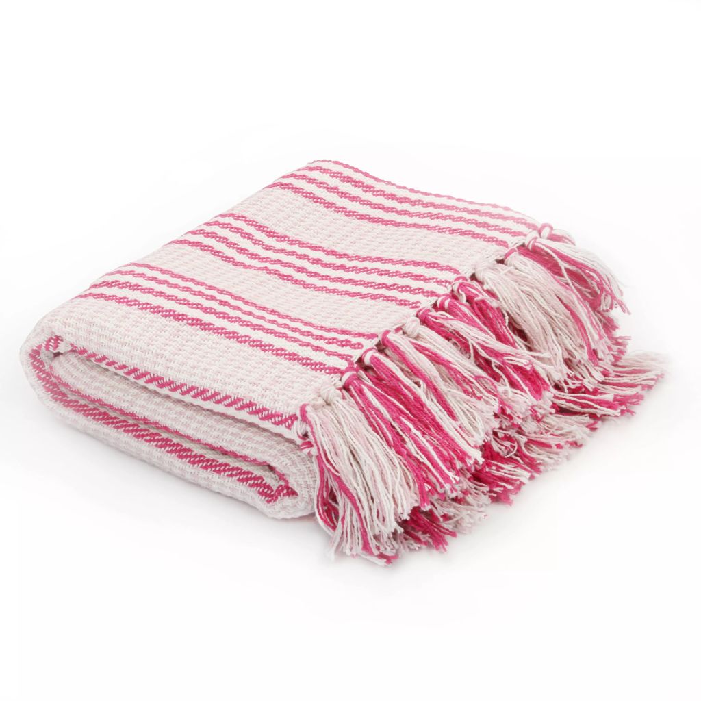 Throw Cotton Stripes 220x250 cm Pink and White- Blankets - HomeShopIreland - Home Shop Ireland - Blankets - Throw Cotton Stripes 220x250 cm Pink and White