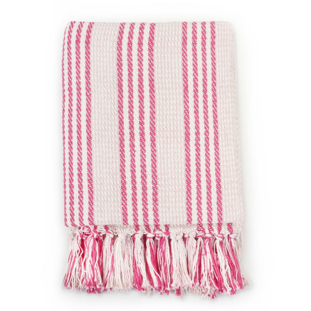 Throw Cotton Stripes 220x250 cm Pink and White- Blankets - HomeShopIreland - Home Shop Ireland - Blankets - Throw Cotton Stripes 220x250 cm Pink and White
