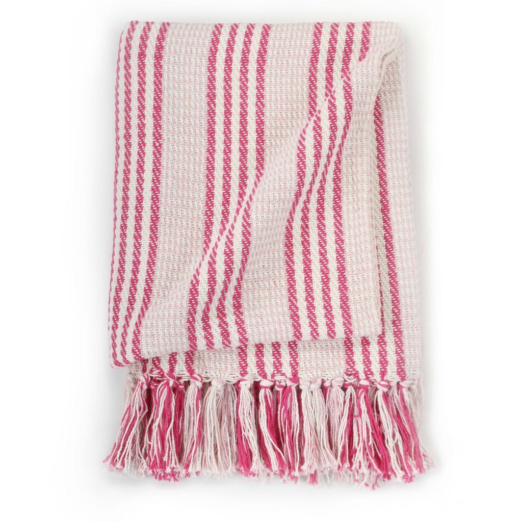 Throw Cotton Stripes 220x250 cm Pink and White- Blankets - HomeShopIreland - Home Shop Ireland - Blankets - Throw Cotton Stripes 220x250 cm Pink and White