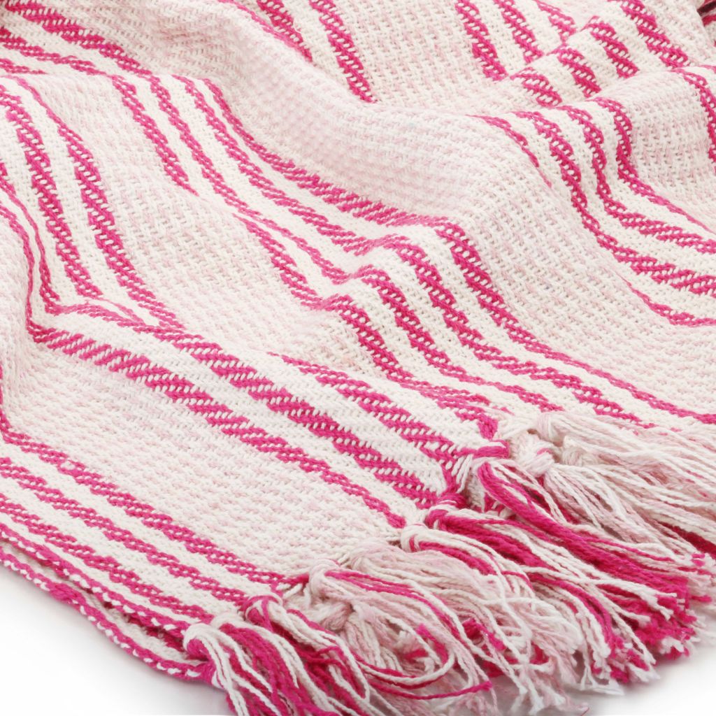 Throw Cotton Stripes 220x250 cm Pink and White- Blankets - HomeShopIreland - Home Shop Ireland - Blankets - Throw Cotton Stripes 220x250 cm Pink and White