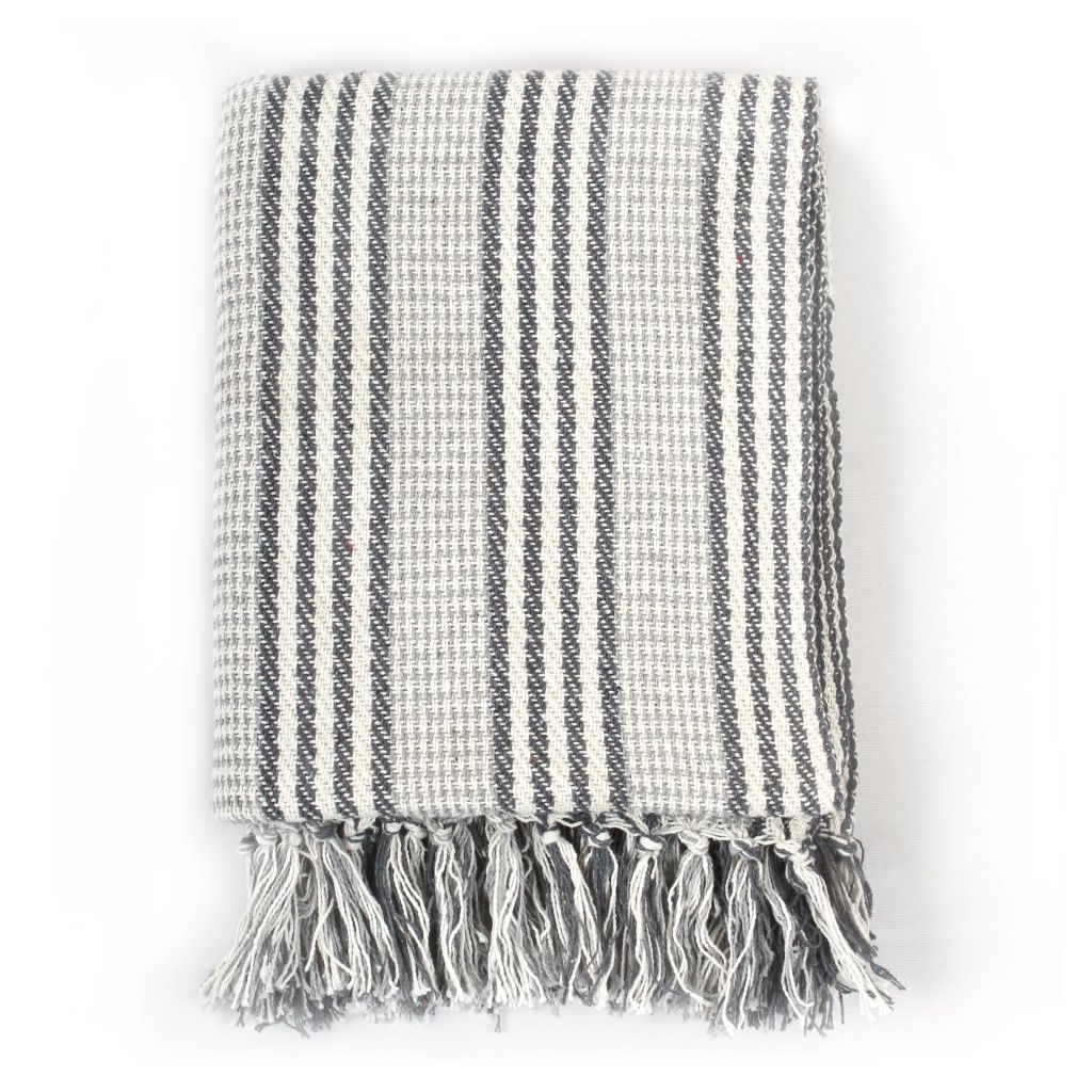 Throw Cotton Stripes 160x210 cm Grey and White- Blankets - HomeShopIreland - Home Shop Ireland - Blankets - Throw Cotton Stripes 160x210 cm Grey and White