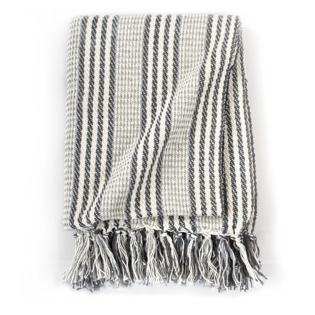 Throw Cotton Stripes 160x210 cm Grey and White- Blankets - HomeShopIreland - Home Shop Ireland - Blankets - Throw Cotton Stripes 160x210 cm Grey and White