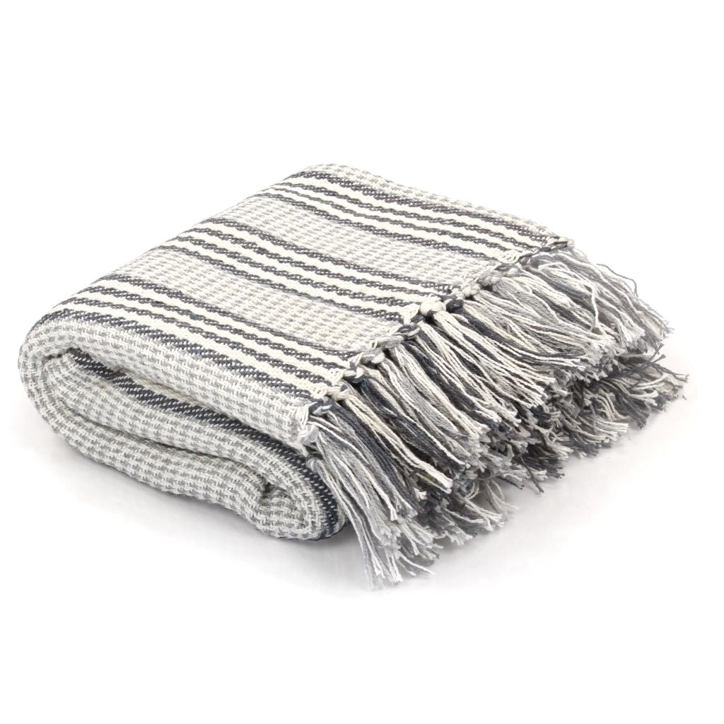 Throw Cotton Stripes 220x250 cm Grey and White- Blankets - HomeShopIreland - Home Shop Ireland - Blankets - Throw Cotton Stripes 220x250 cm Grey and White