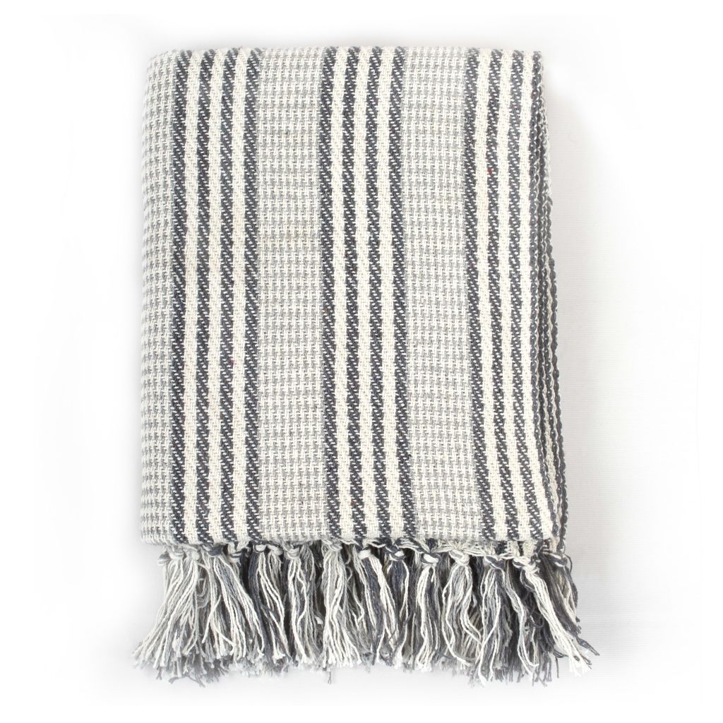 Throw Cotton Stripes 220x250 cm Grey and White- Blankets - HomeShopIreland - Home Shop Ireland - Blankets - Throw Cotton Stripes 220x250 cm Grey and White