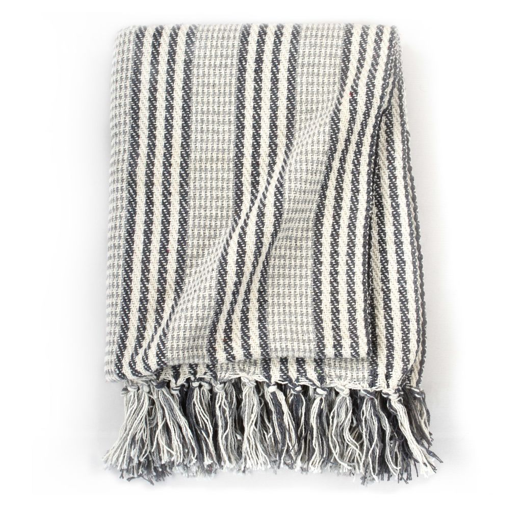Throw Cotton Stripes 220x250 cm Grey and White- Blankets - HomeShopIreland - Home Shop Ireland - Blankets - Throw Cotton Stripes 220x250 cm Grey and White