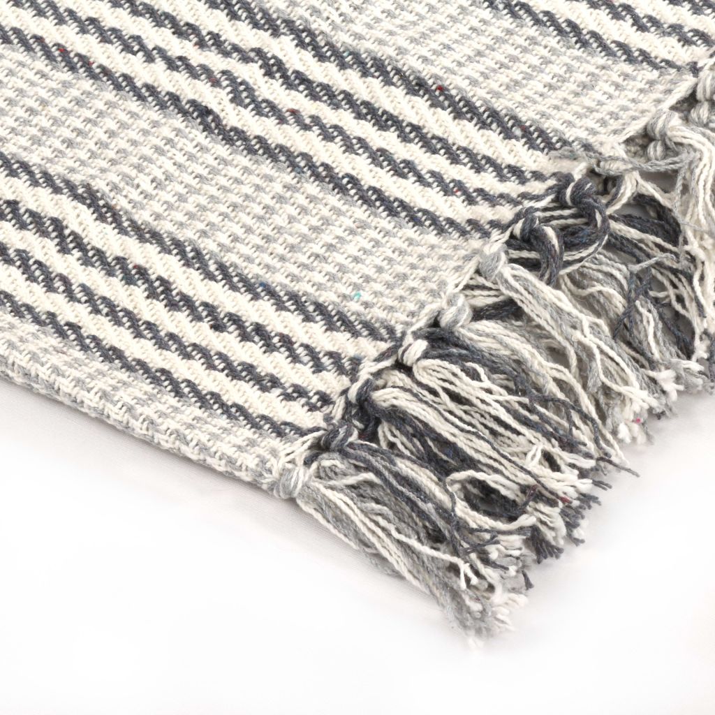 Throw Cotton Stripes 220x250 cm Grey and White- Blankets - HomeShopIreland - Home Shop Ireland - Blankets - Throw Cotton Stripes 220x250 cm Grey and White