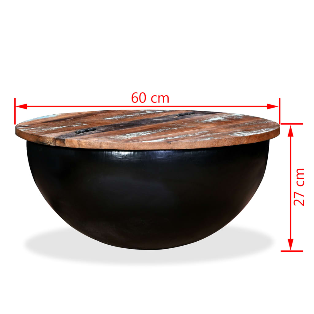 Coffee Table Solid Reclaimed Wood Black Bowl Shape- Coffee Tables - HomeShopIreland - Home Shop Ireland - Coffee Tables - Coffee Table Solid Reclaimed Wood Black Bowl Shape