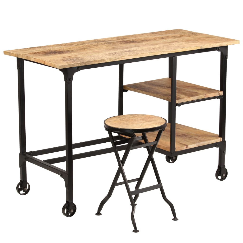 Desk with Folding Stool Solid Mango Wood 115x50x76 cm- Desks - HomeShopIreland - Home Shop Ireland - Desks - Desk with Folding Stool Solid Mango Wood 115x50x76 cm
