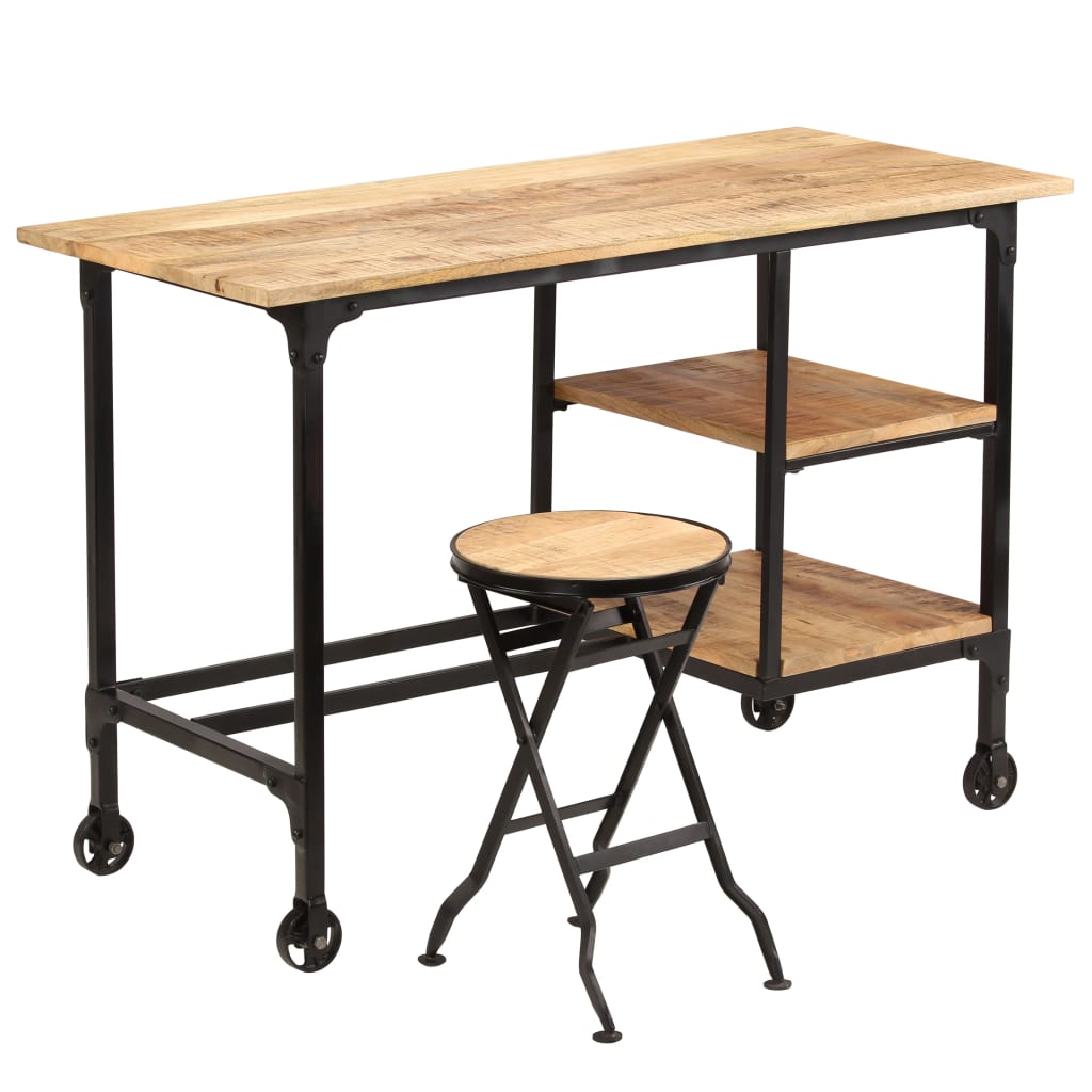 Desk with Folding Stool Solid Mango Wood 115x50x76 cm- Desks - HomeShopIreland - Home Shop Ireland - Desks - Desk with Folding Stool Solid Mango Wood 115x50x76 cm