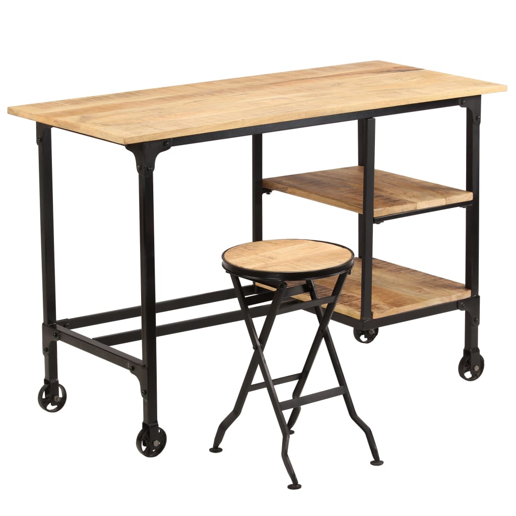 Desk with Folding Stool Solid Mango Wood 115x50x76 cm- Desks - HomeShopIreland - Home Shop Ireland - Desks - Desk with Folding Stool Solid Mango Wood 115x50x76 cm
